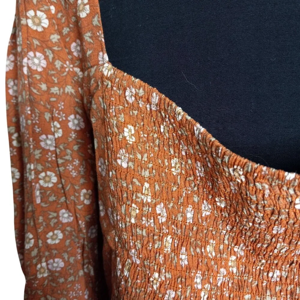 Elodie Size XL Blouse Womens Floral Long Sleeve Boho Rayon Crop Top Smocked - Picture 7 of 10